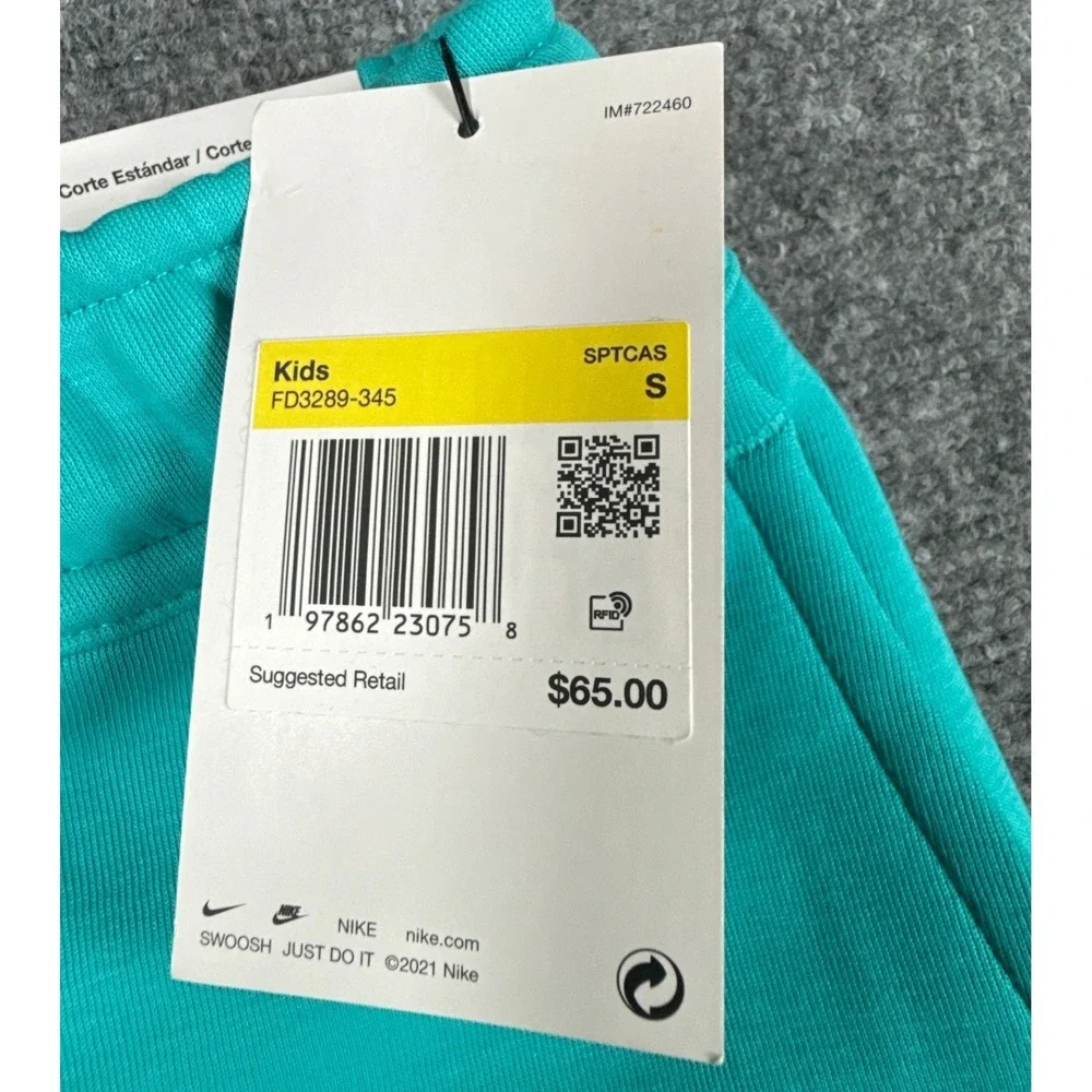 Nike Tech Kids Small Teal Green Fleece Drawstring Shorts Zip Pocket NWT